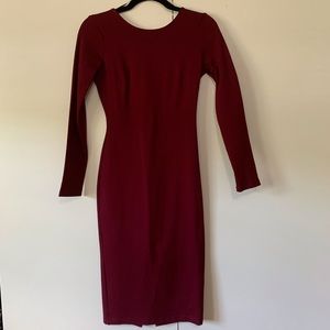 Lulu’s Burgundy Long Sleeve Bodycon Midi Dress - S